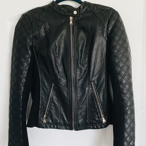 Express Faux Leather Quilted Jacket w/ snap collar
